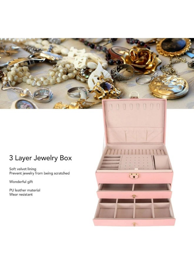 Jewelry organizer for women and girls, large three-tier jewelry storage box, faux leather jewelry display stand with removable tray for necklaces, earrings, rings and bracelets - Image 3